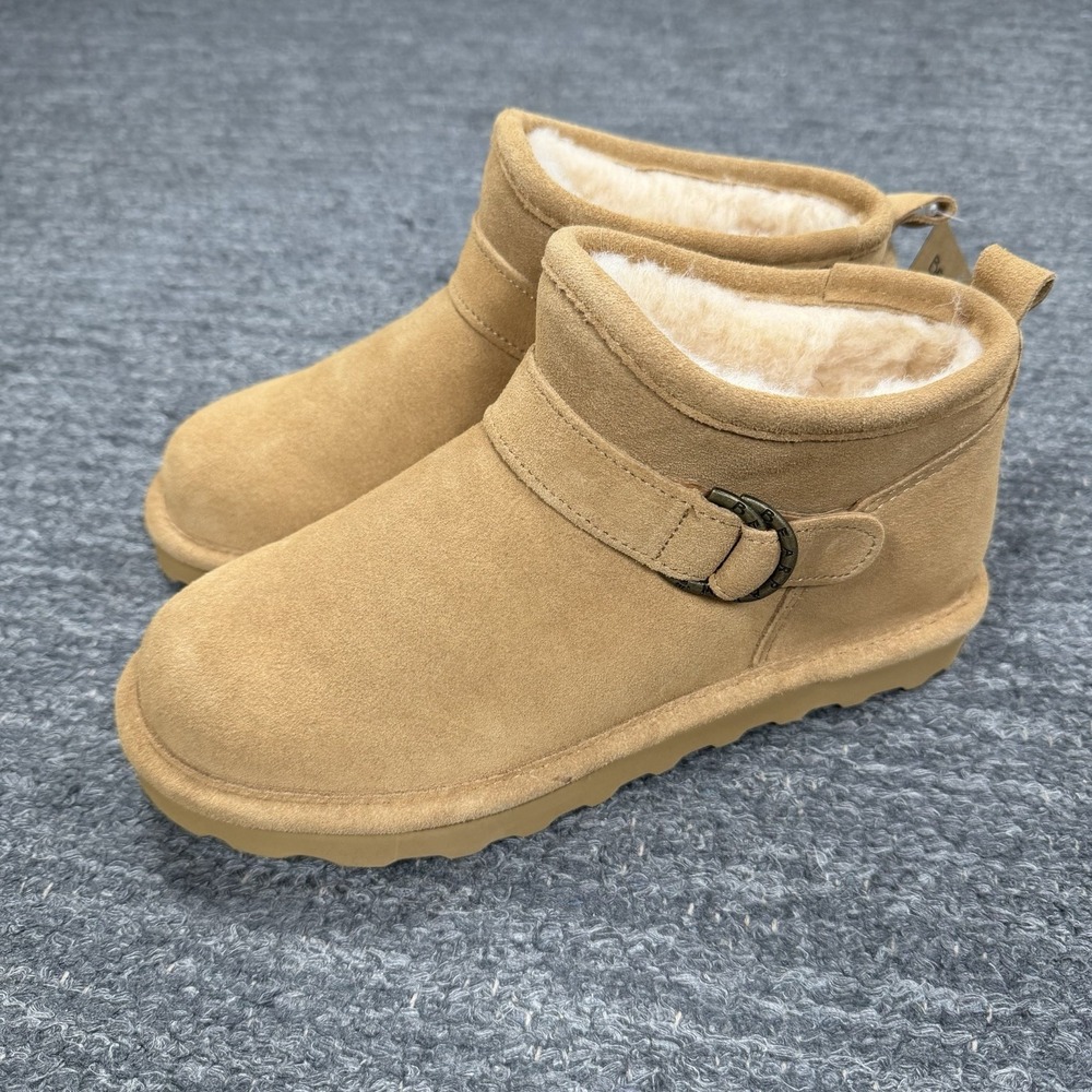 Bearpaw Boots Women 7 Suede Leather Petite Bootie Faux Fur Lining Buckle Cozy